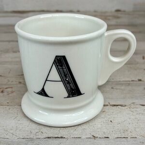 Anthropologie White Coffee Cup Black Letter A Monogram Shaving Mug